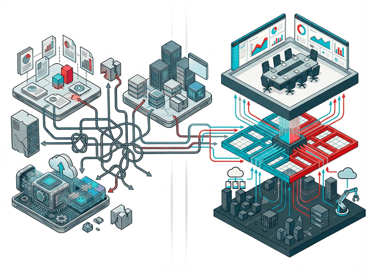 A visual comparison showing enterprise knowledge becoming connected through Xirocco