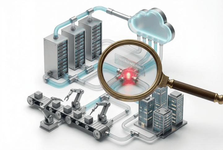 Business, technology and operational systems connected at a shared point
