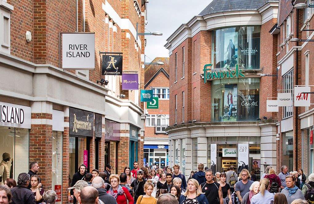 Shoppers on a busy United Kingdom high street