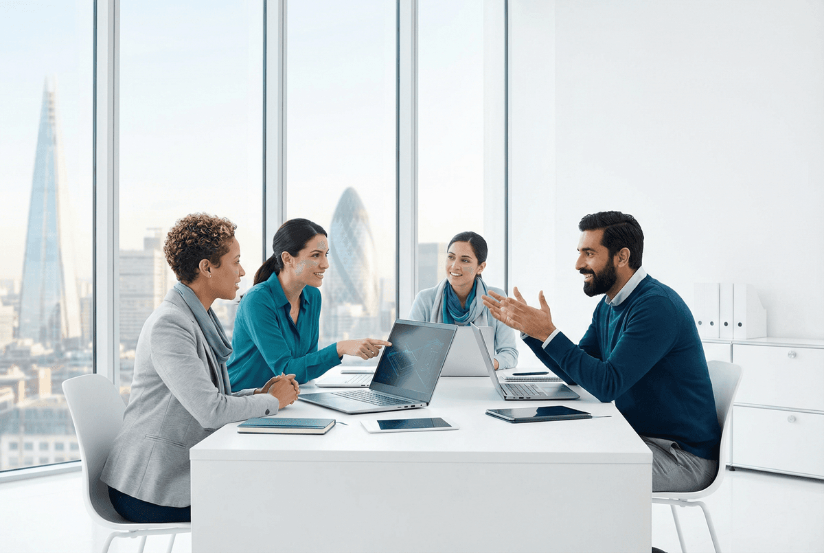 A diverse advisory team discussing technology strategy