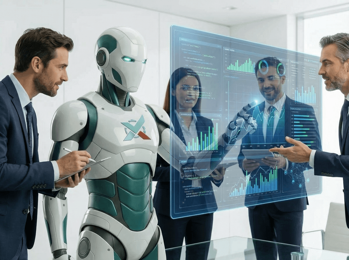 Advisers and the Xirocco robot examining a connected strategic view