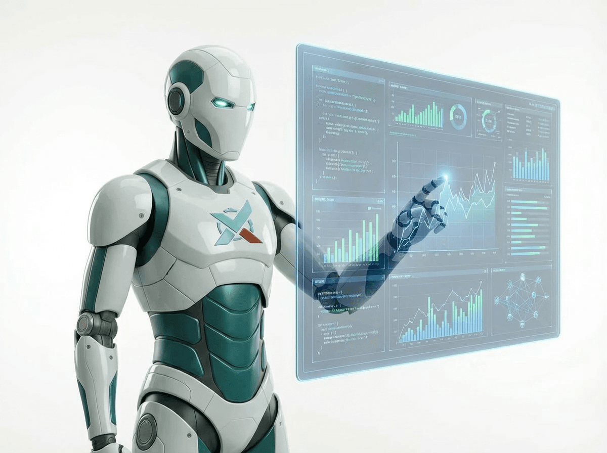 The Xirocco robot examining a connected enterprise dashboard